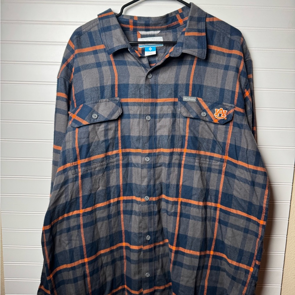 Columbia Blue and Orange Plaid Shirt auburn university xxl